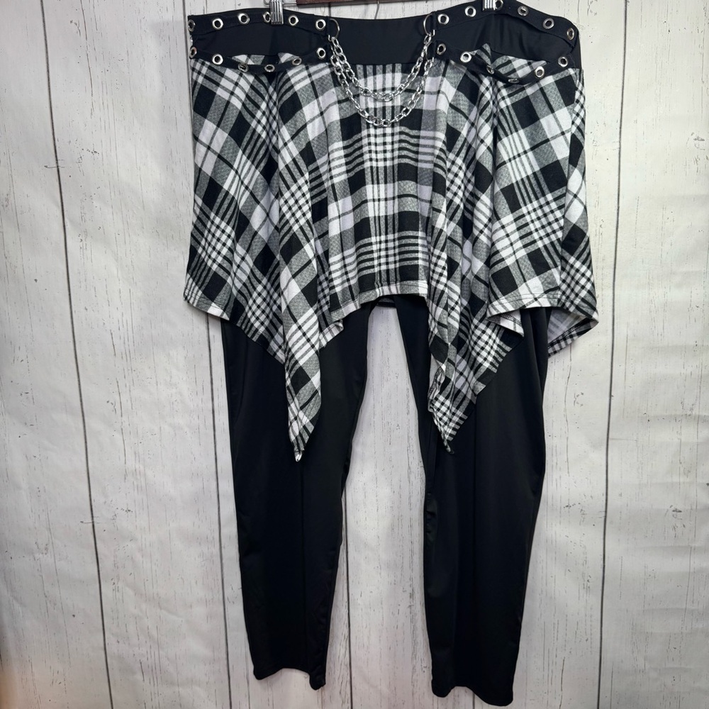 Rosegal 4X Plaid Layered Chain Pants Black White Grunge Revival Y2K Goth Edgy